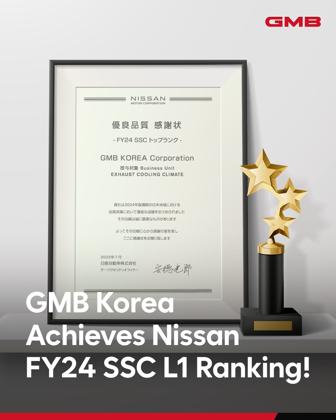 GMB、日産FY24 SSC L1ランク達成
